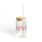 41 Tilt Stamford  Glass Can with Straw and Lid, 16oz