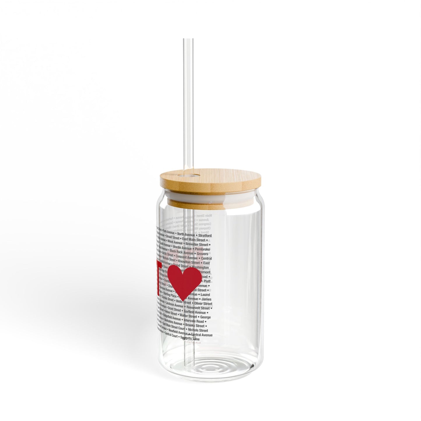 Bridgeport Love Glass Can with Straw and Lid, 16oz