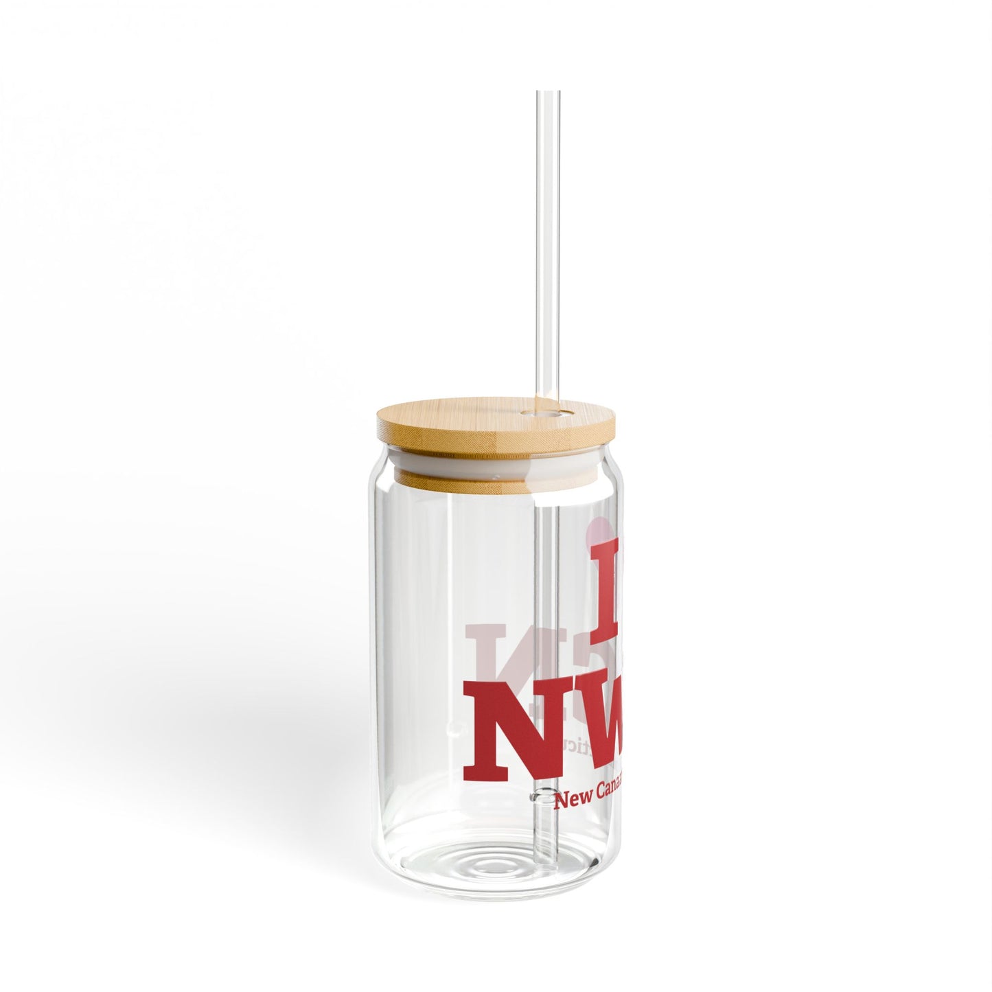I Heart NWCN Glass Can with Straw and Lid, 16oz