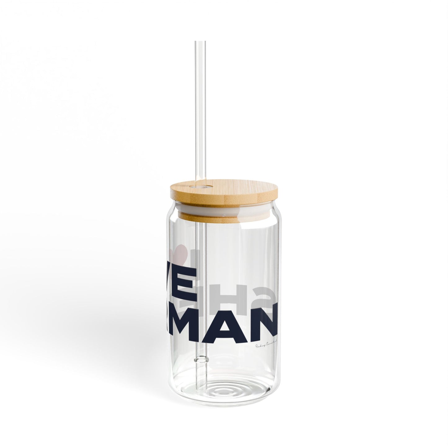 Love Sherman Glass Can with Straw and Lid, 16oz
