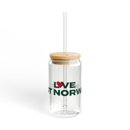 Love East Norwalk Glass Can with Straw and Lid, 16oz