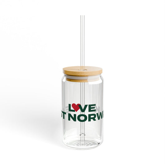 Love East Norwalk Glass Can with Straw and Lid, 16oz