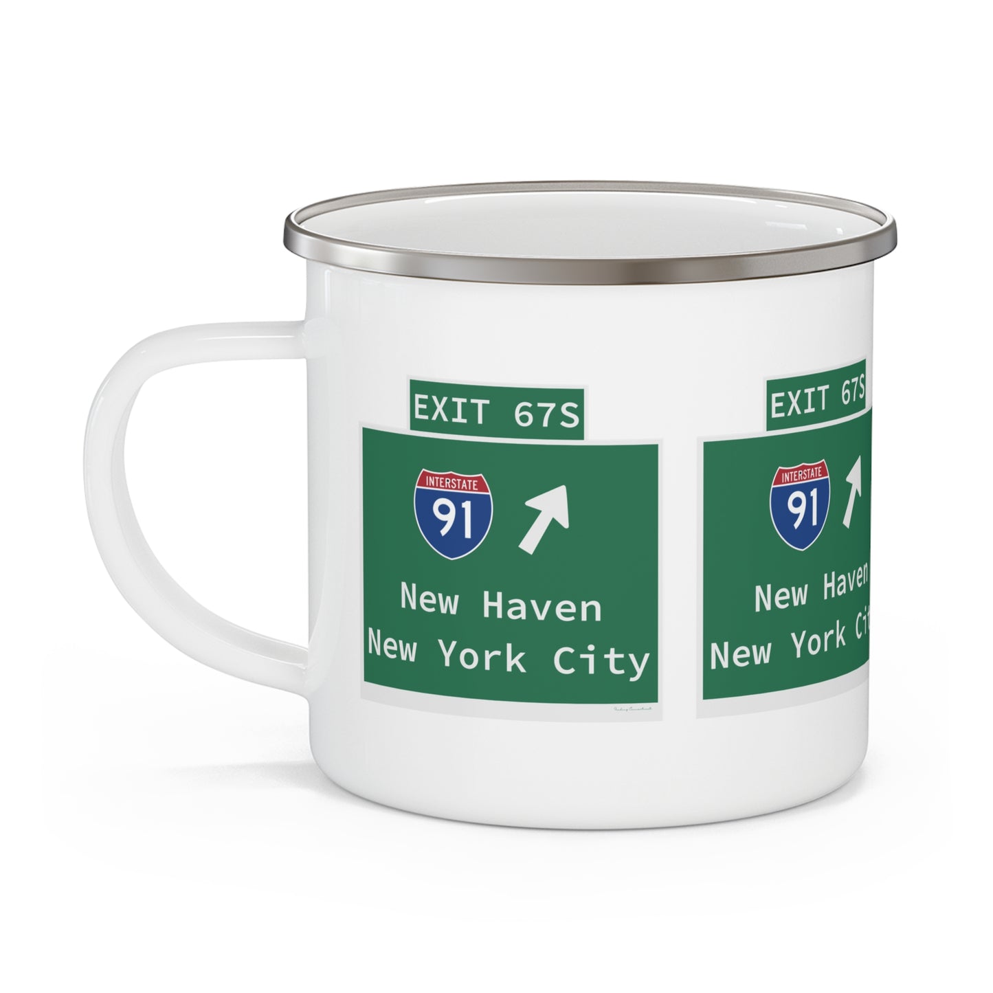 Vintage WCP Exit 67S Sign Enamel Camping Mug