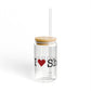I Heart Sherman. Glass Can with Straw and Lid, 16oz