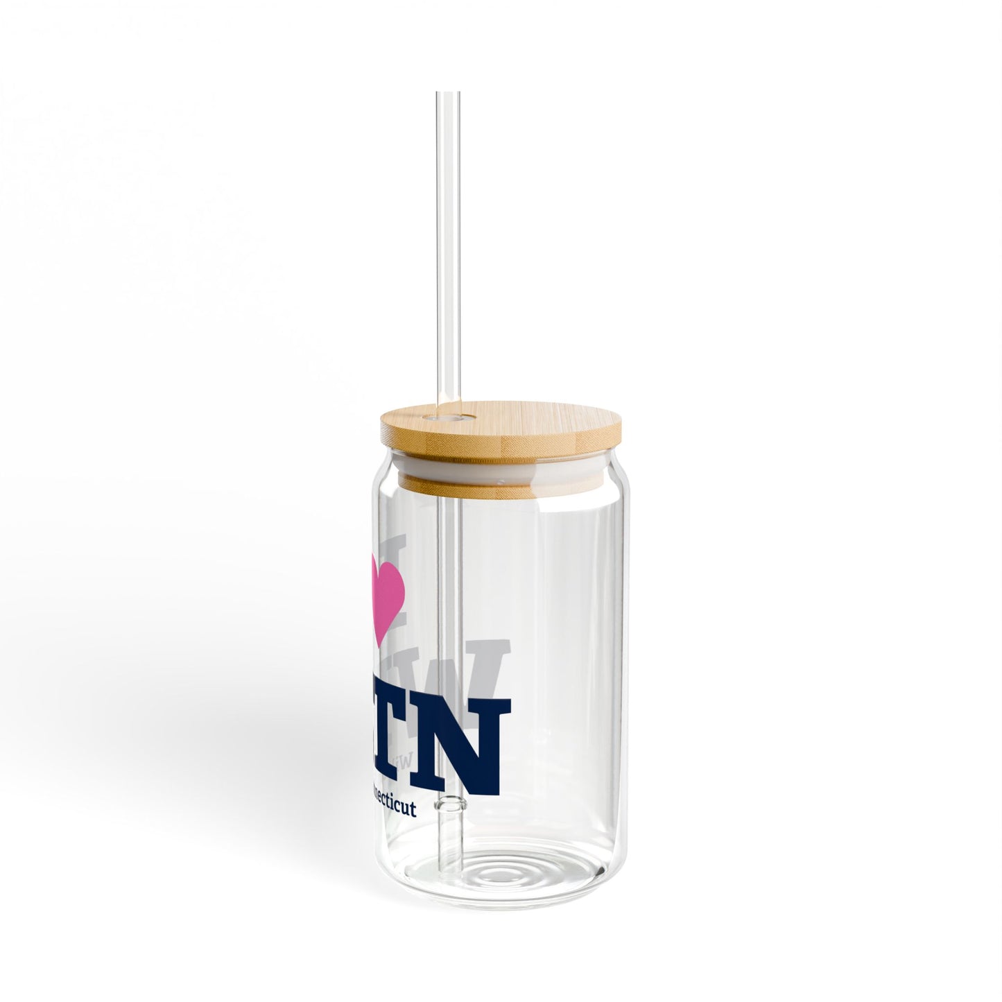 I Heart WLTN Glass Can with Straw and Lid, 16oz