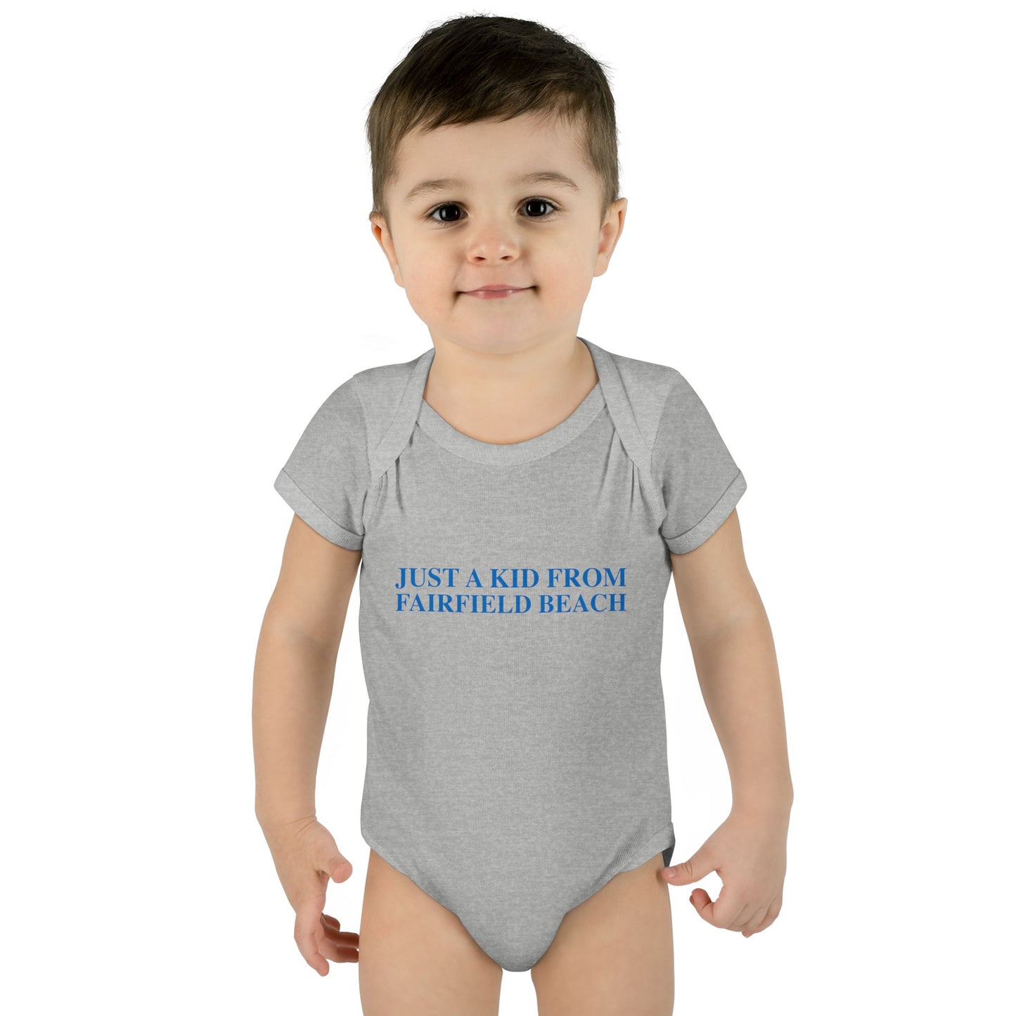 Just a kid from Fairfield Beach Infant Baby Rib Bodysuit