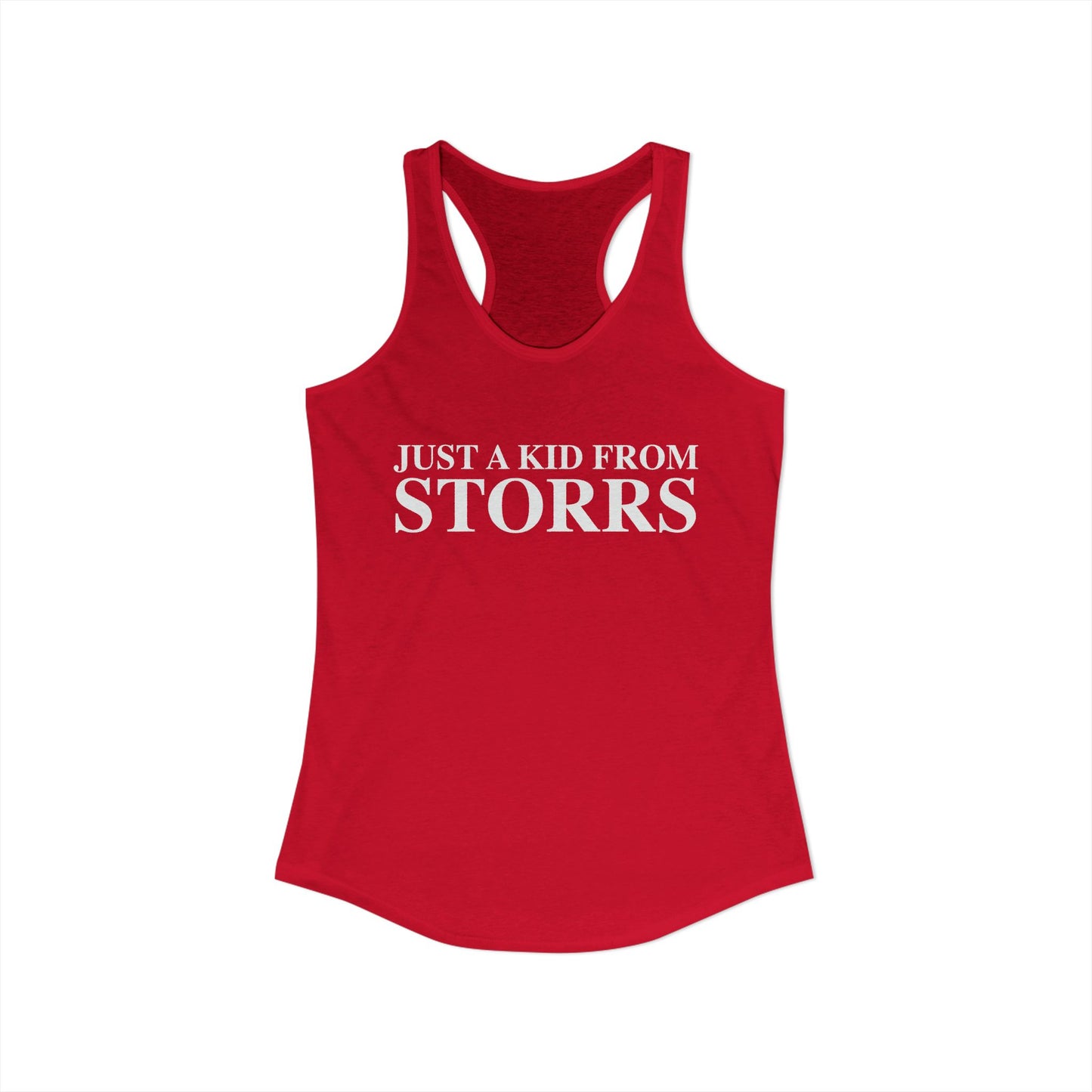 Just a kid from Storrs Women's Ideal Racerback Tank Top