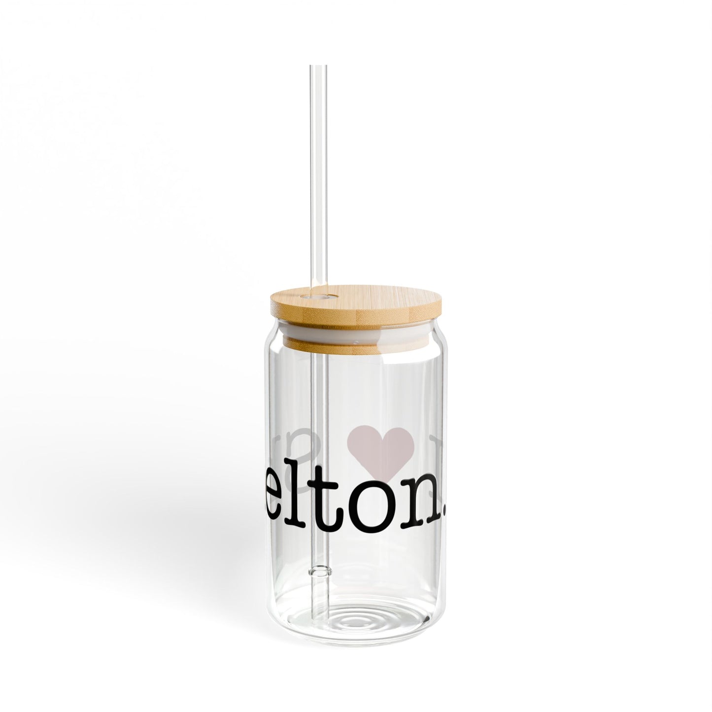 I Heart Shelton. Glass Can with Straw and Lid, 16oz
