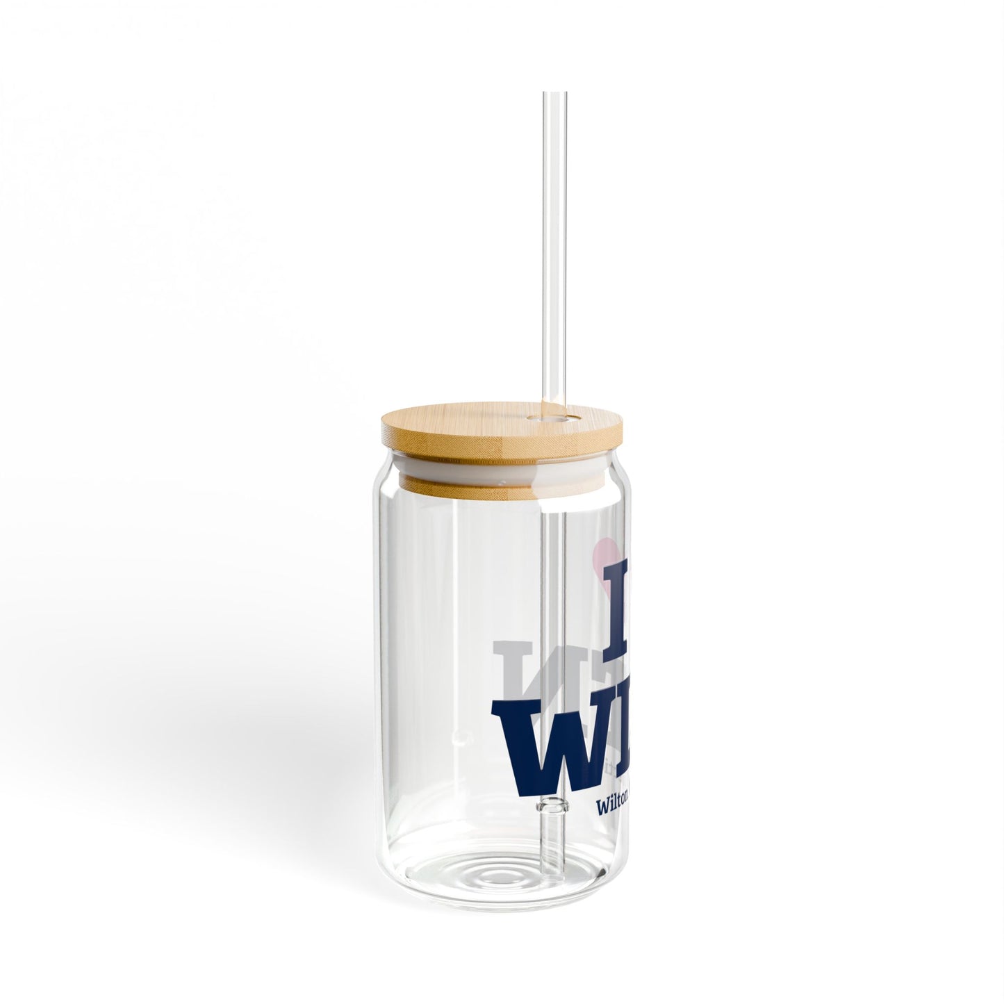 I Heart WLTN Glass Can with Straw and Lid, 16oz