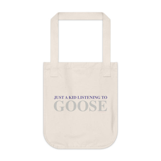 Just a kid listening to Goose - Gray & Purple Organic Canvas Tote Bag