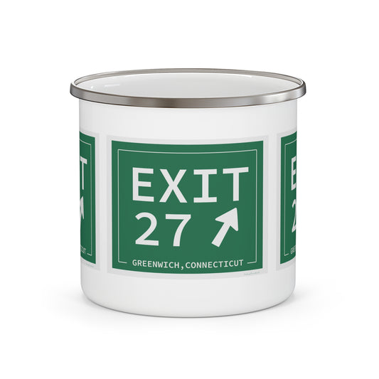 Vintage Exit 27 Merritt Parkway Sign Enamel Camping Mug