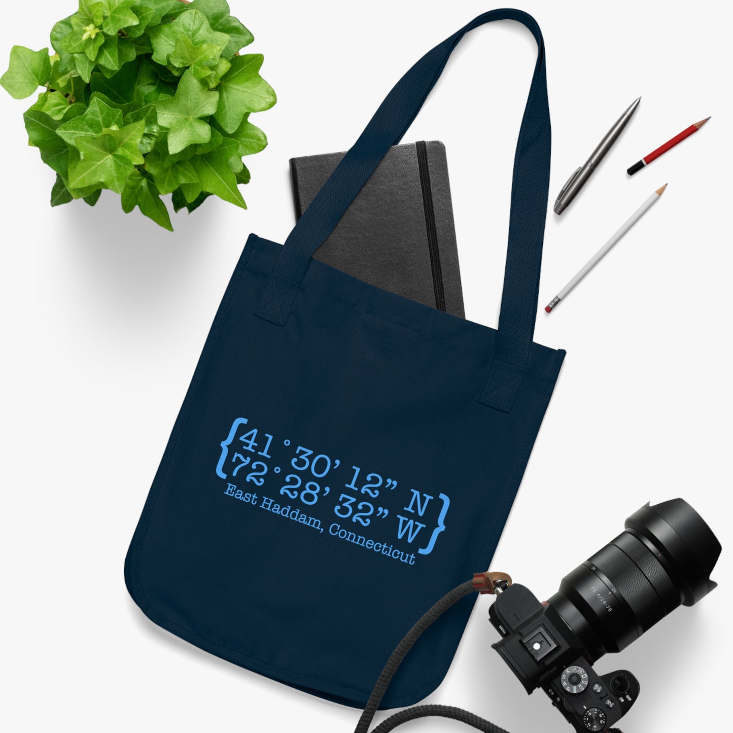 East Haddam Coordinates Organic Canvas Tote Bag