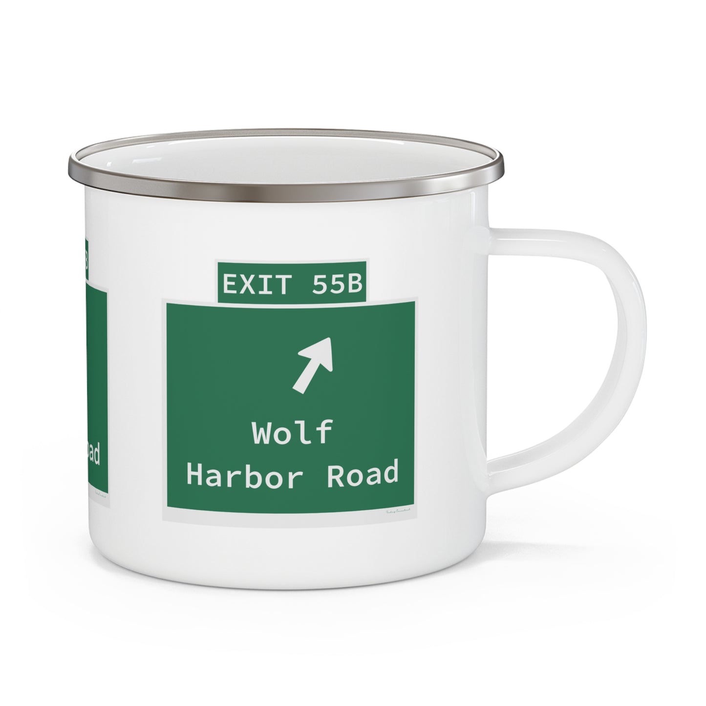 Vintage WCP Exit 55B Sign Enamel Camping Mug