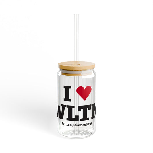 I Heart WLTN Glass Can with Straw and Lid, 16oz