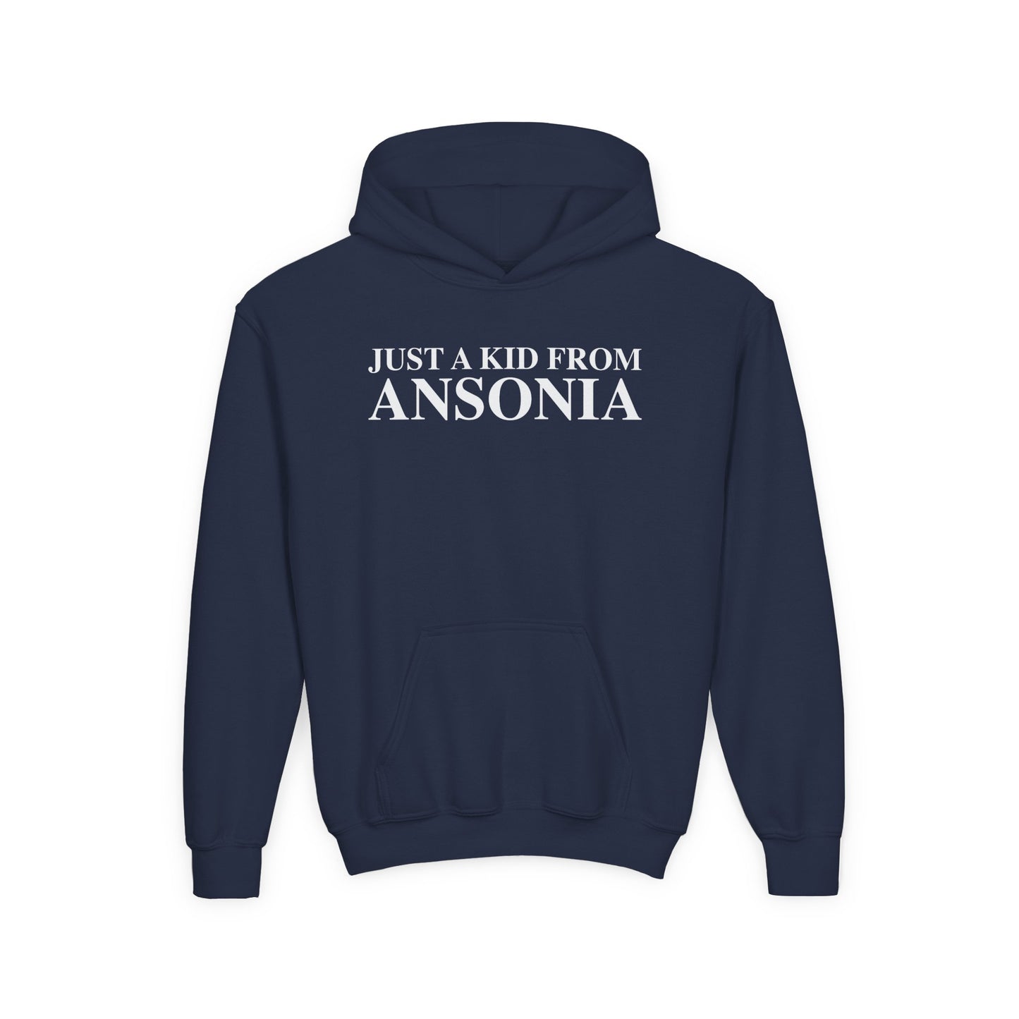 Just a kid from Ansonia Youth Heavy Blend Hooded Sweatshirt