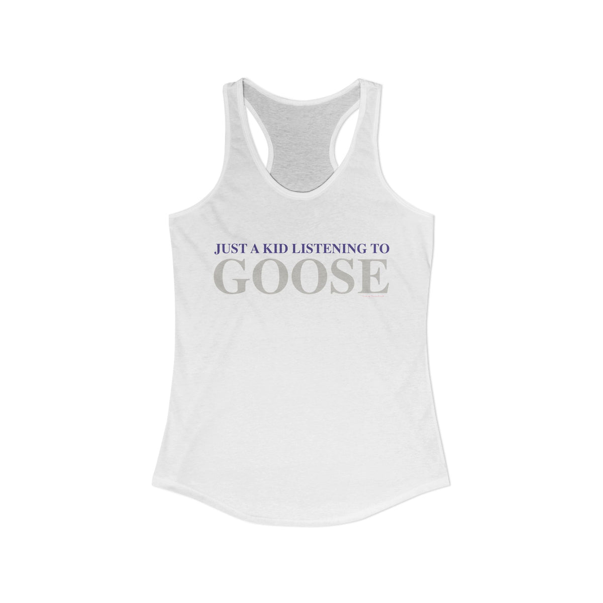 Just a kid listening to Goose - Gray & Purple Women's Ideal Racerback Tank Top