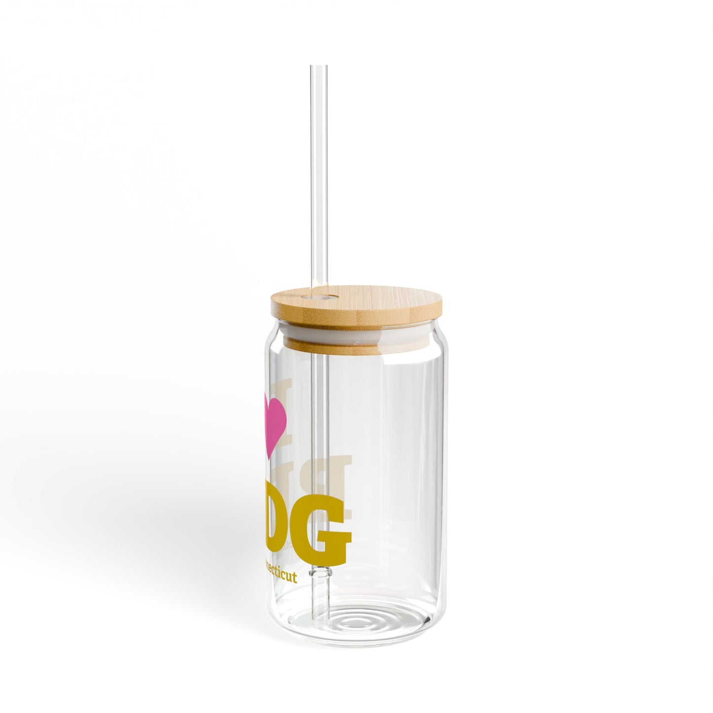 I Heart RDDG Glass Can with Straw and Lid, 16oz