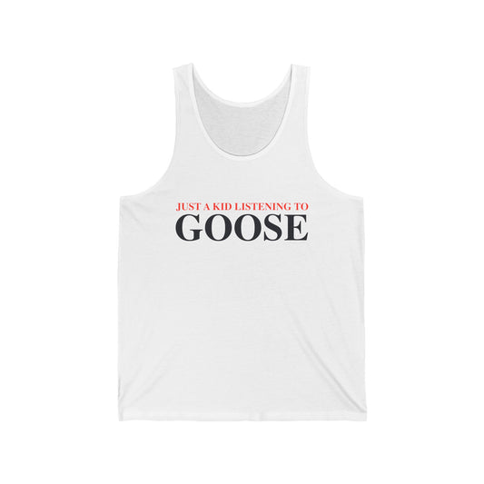 Just a kid listening to Goose - Blue & Orange Unisex Jersey Tank Top