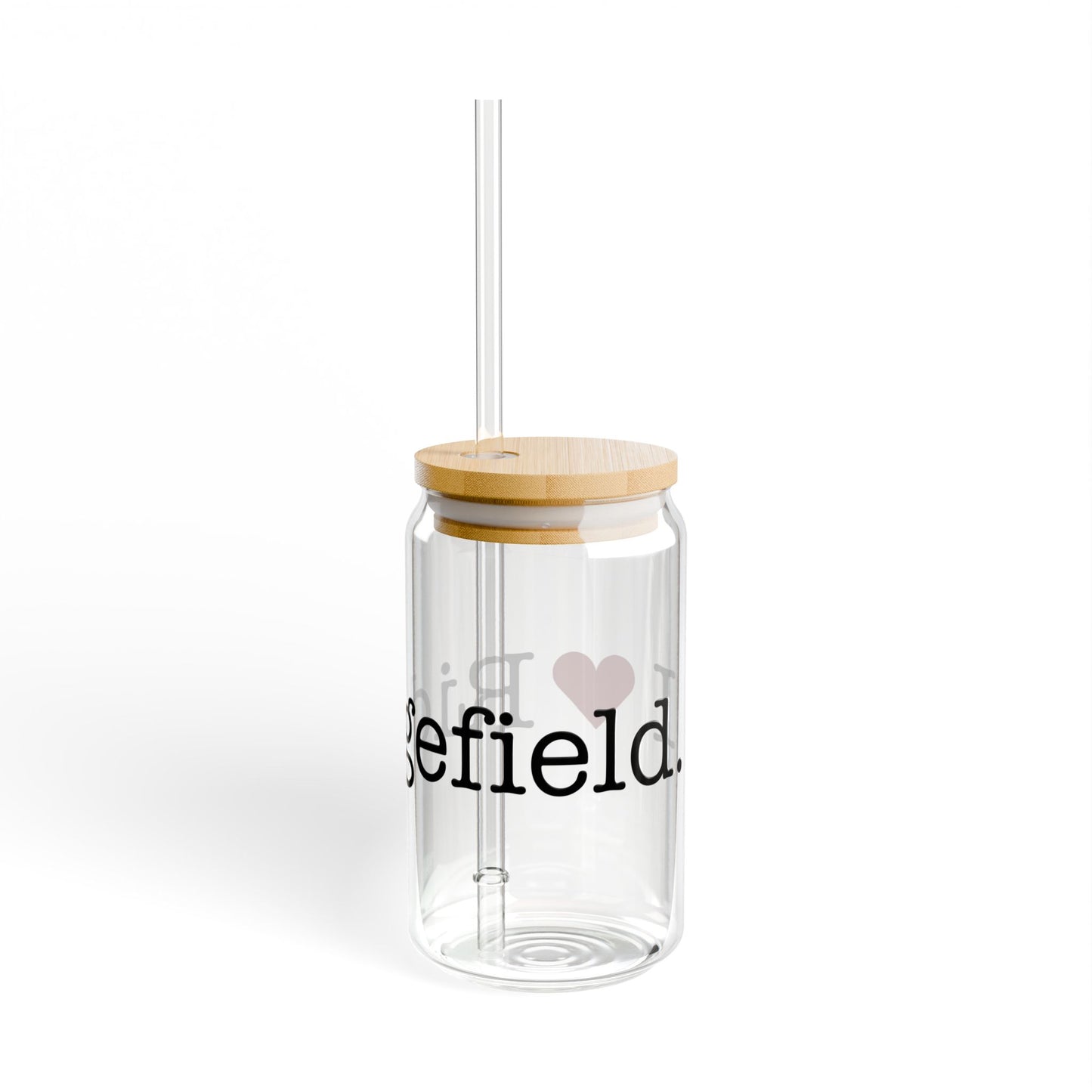 I Heart Ridgefield. Glass Can with Straw and Lid, 16oz