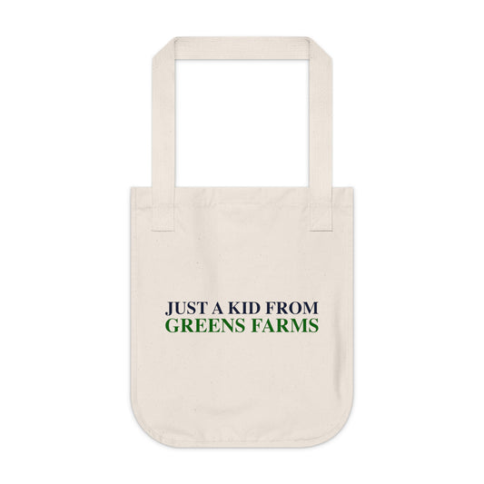 Just a kid from Greens Farms Organic Canvas Tote Bag