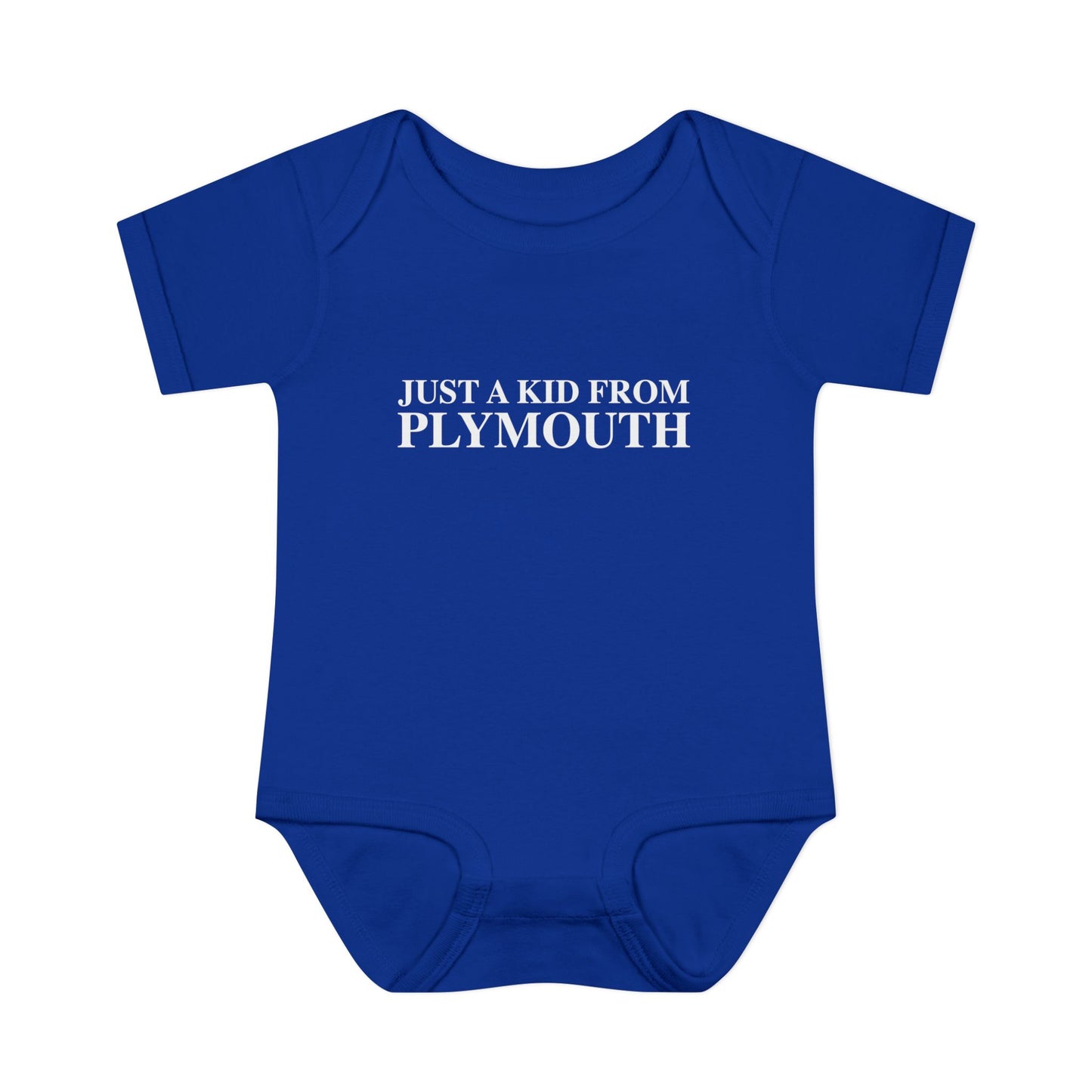 Just a kid from Plymouth Infant Baby Rib Bodysuit