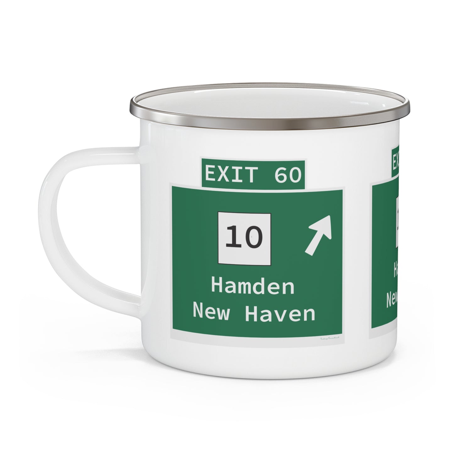 Vintage WCP Exit 60 Sign Enamel Camping Mug