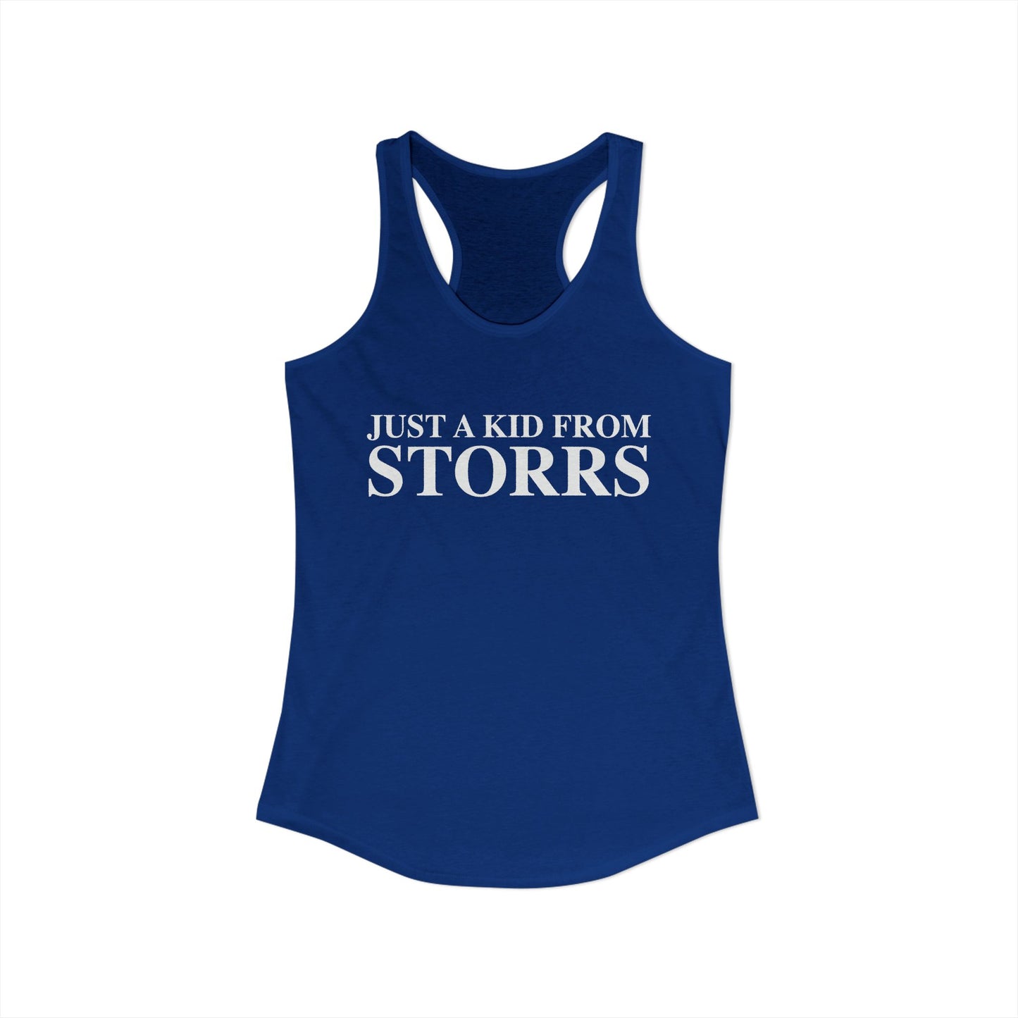 Just a kid from Storrs Women's Ideal Racerback Tank Top