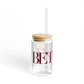 41 Tilt Bethel Glass Can with Straw and Lid, 16oz