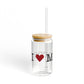 I Heart Monroe. Glass Can with Straw and Lid, 16oz