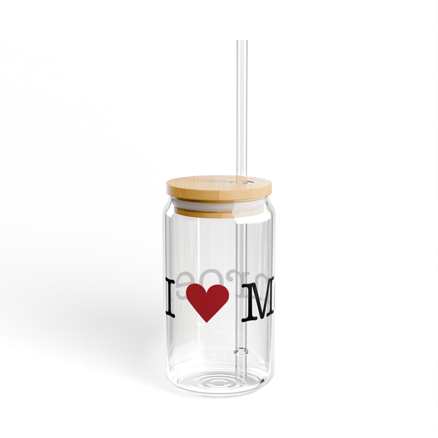 I Heart Monroe. Glass Can with Straw and Lid, 16oz