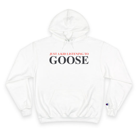 Just a kid listening to Goose - Blue & Orange Champion Hoodie