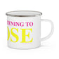 Just a kid listening to Goose - Yellow & Pink Enamel Camping Mug