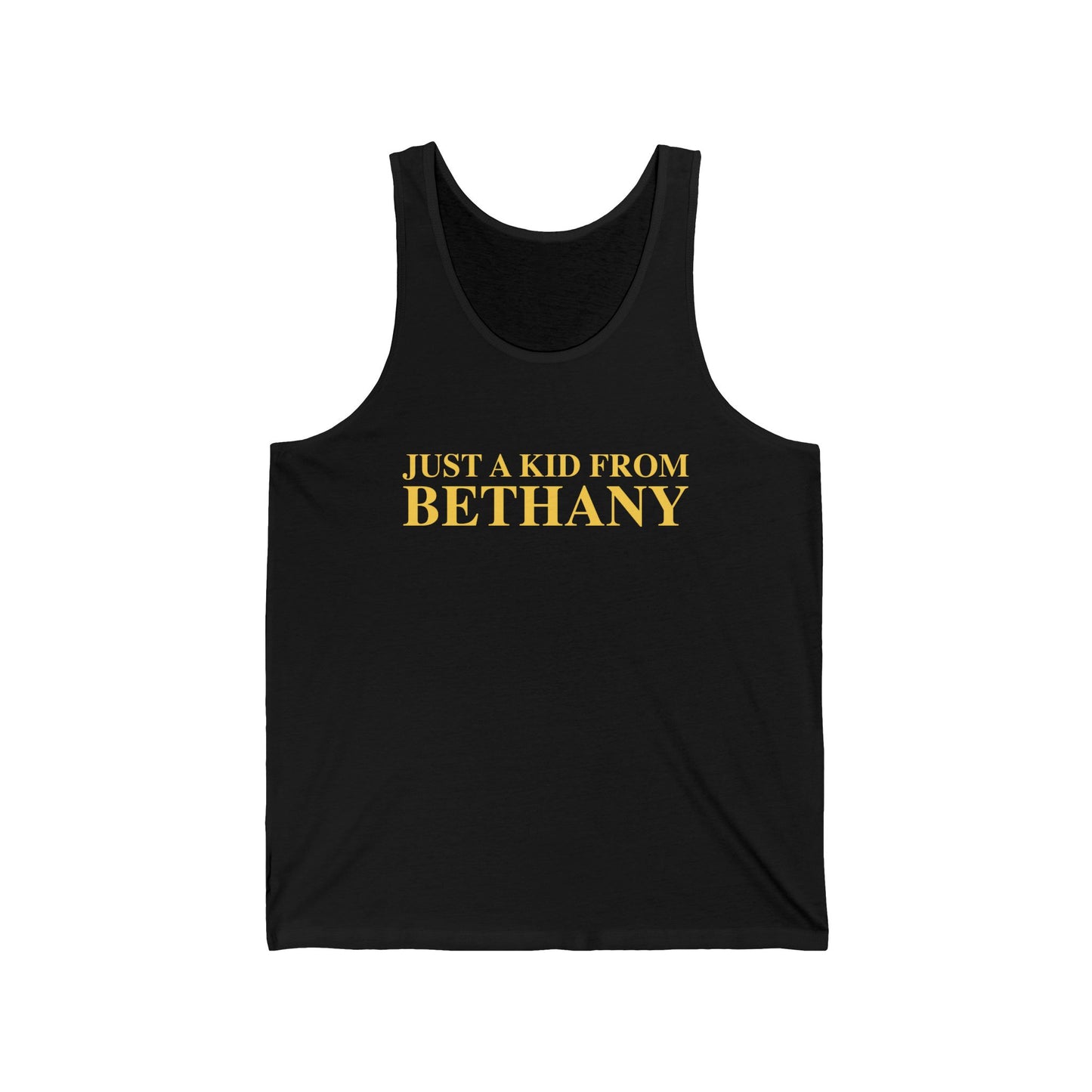 Just a kid from Bethany Unisex Jersey Tank Top