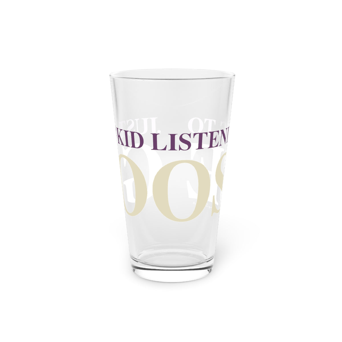 Just a kid listening to Goose - Cream & Purple Pint Glass, 16oz