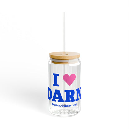 I Heart DARN Glass Can with Straw and Lid, 16oz