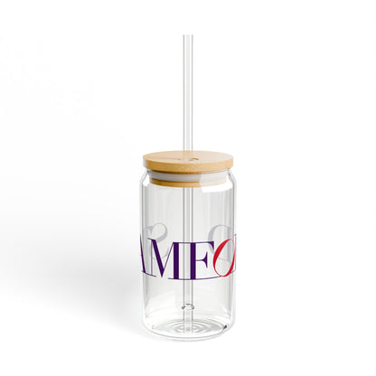 41 Tilt Stamford Glass Can with Straw and Lid, 16oz
