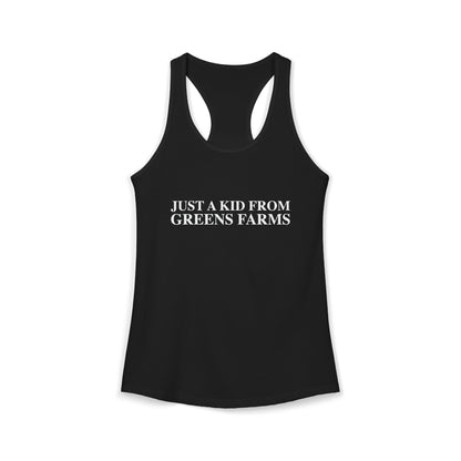 Just a kid from Greens Farms Women's Ideal Racerback Tank Top