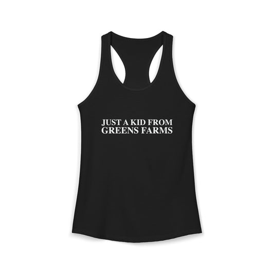 Just a kid from Greens Farms Women's Ideal Racerback Tank Top