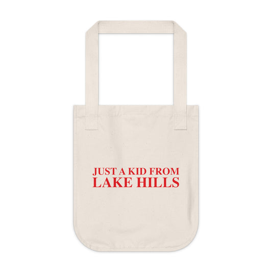 Just a kid from Lake Hills Organic Canvas Tote Bag
