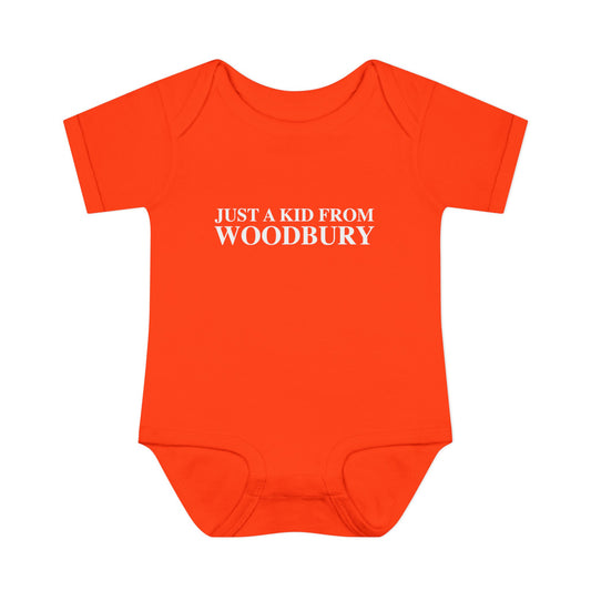Just a kid from Woodbury Infant Baby Rib Bodysuit