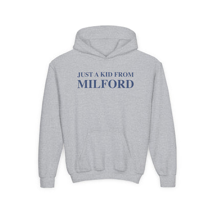 Just a kid from Milford Youth Heavy Blend Hooded Sweatshirt