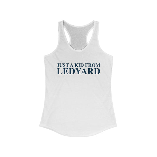 Just a kid from Ledyard Women's Ideal Racerback Tank Top
