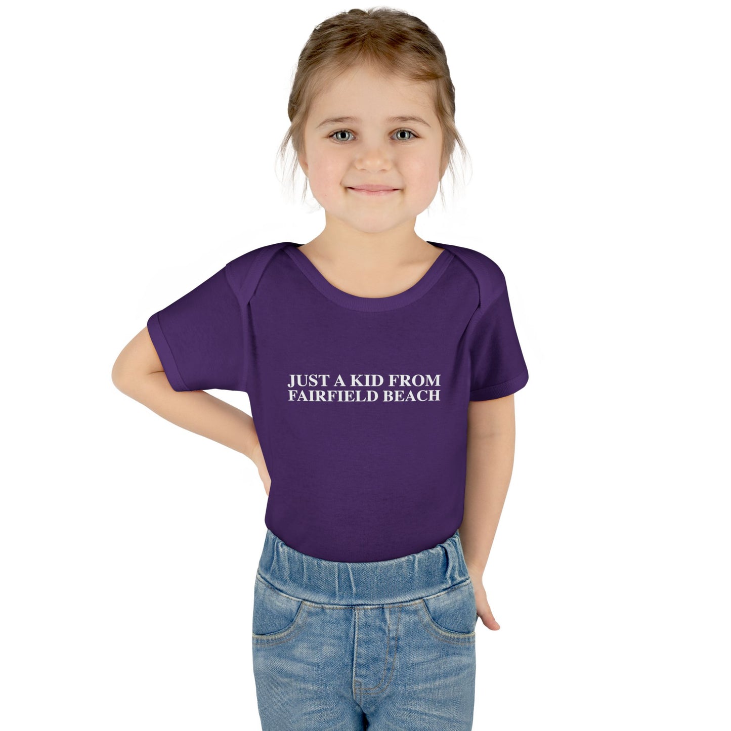 Just a kid from Fairfield Beach Infant Baby Rib Bodysuit