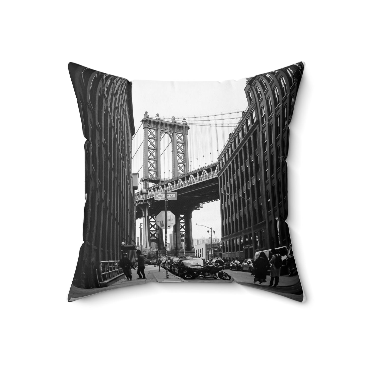Manhattan Bridge Black and White Spun Polyester Square Pillow