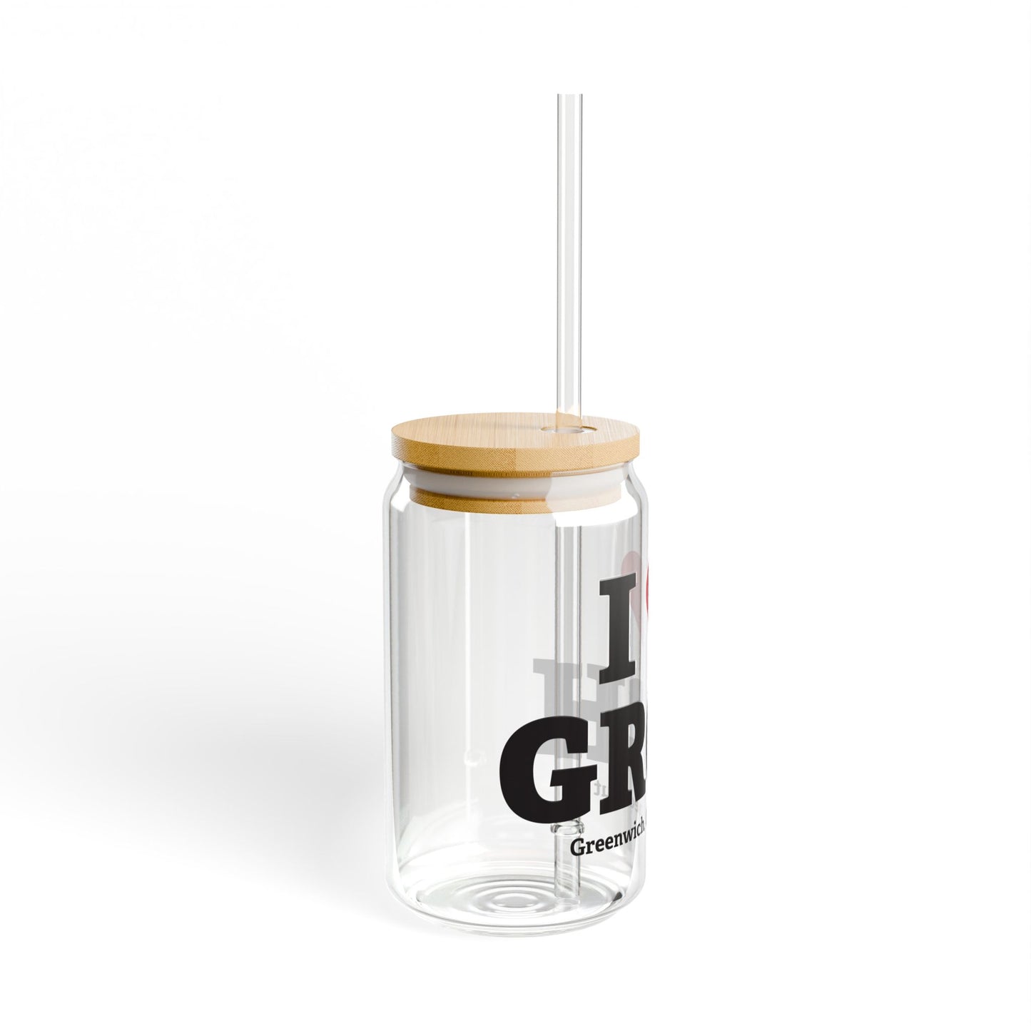 I Heart GRCH Glass Can with Straw and Lid, 16oz