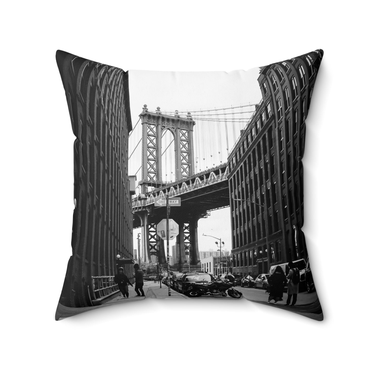 Manhattan Bridge Black and White Spun Polyester Square Pillow