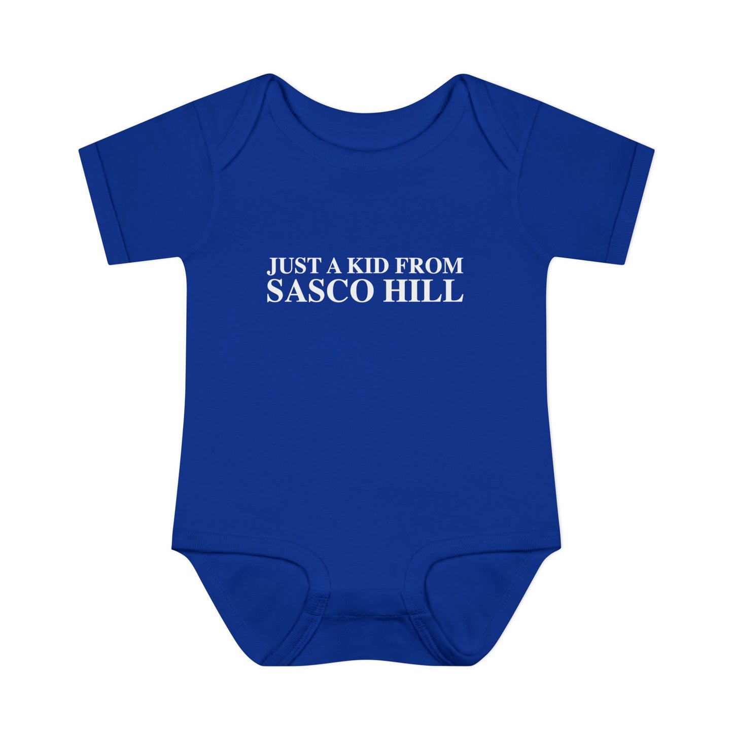 Just a kid from Sasco Hill Infant Baby Rib Bodysuit