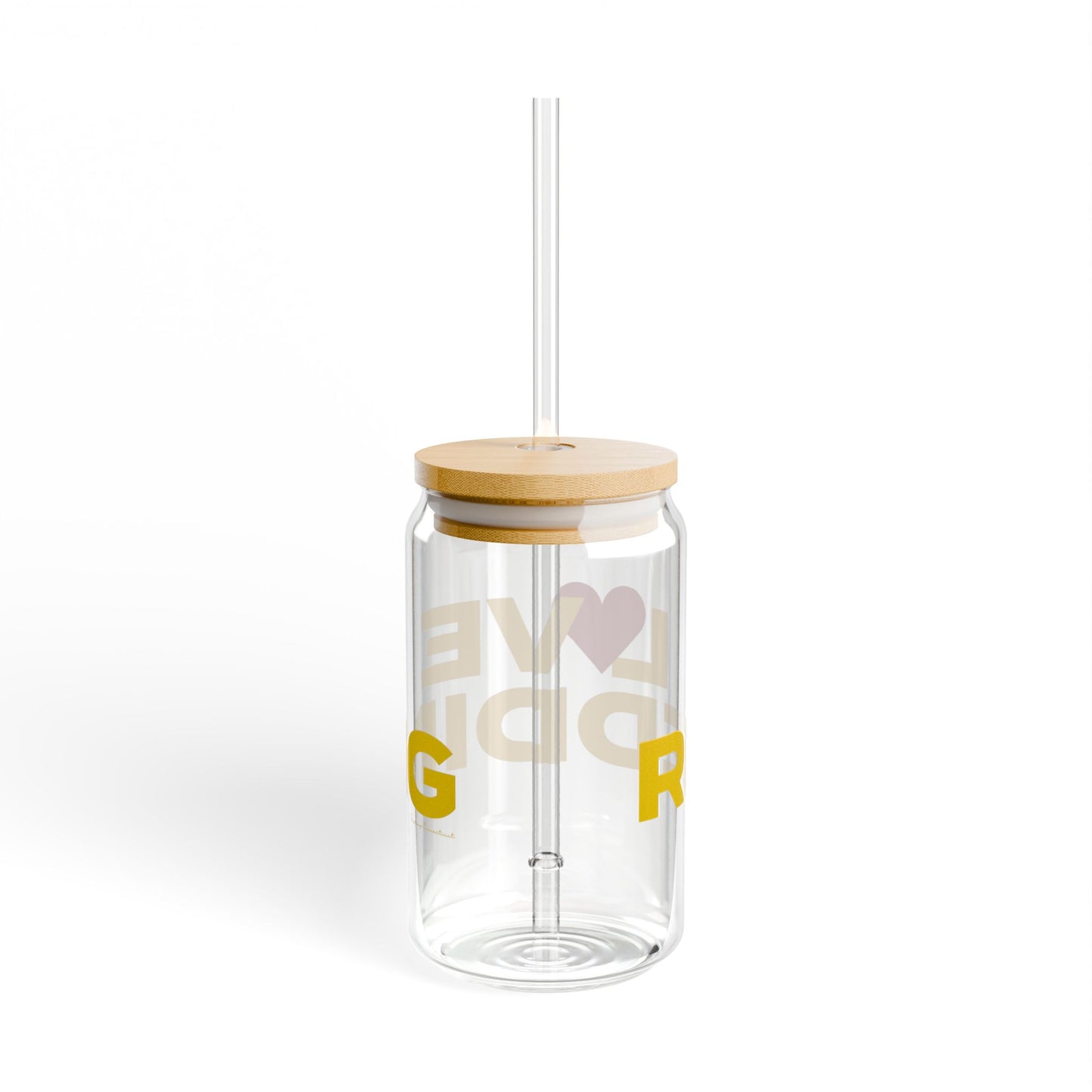 Love Redding Glass Can with Straw and Lid, 16oz