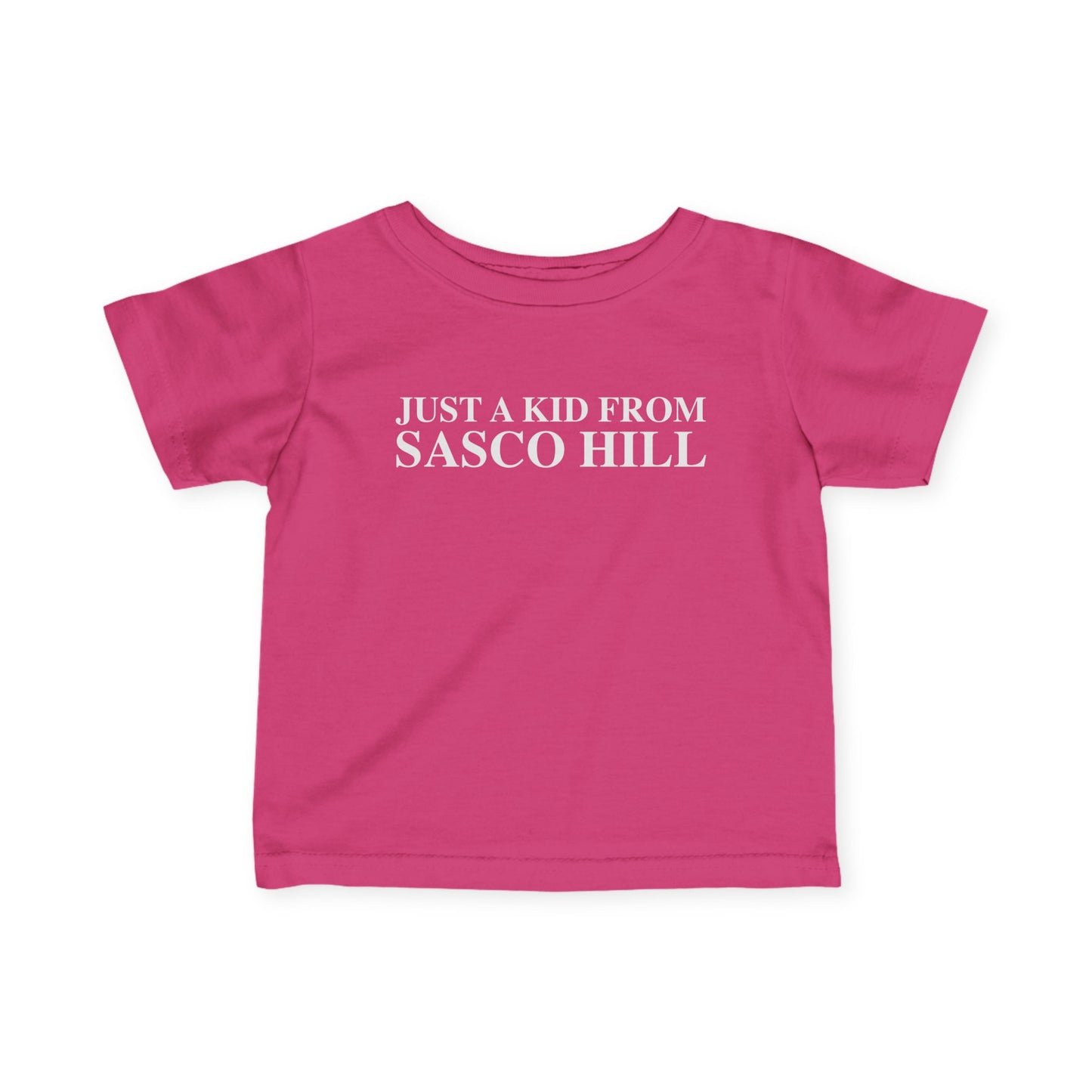 Just a kid from Sasco Hill Infant Fine Jersey T-Shirt