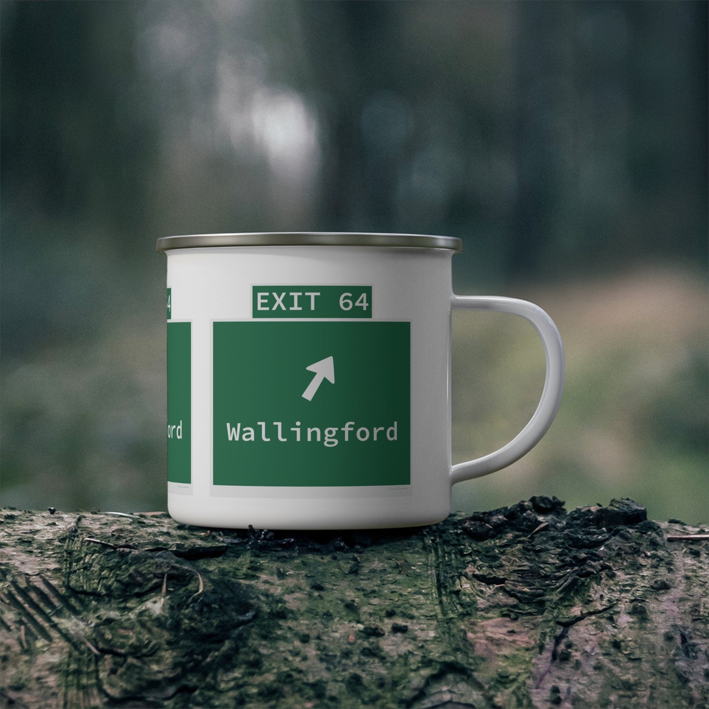 Vintage WCP Exit 64 Sign Enamel Camping Mug